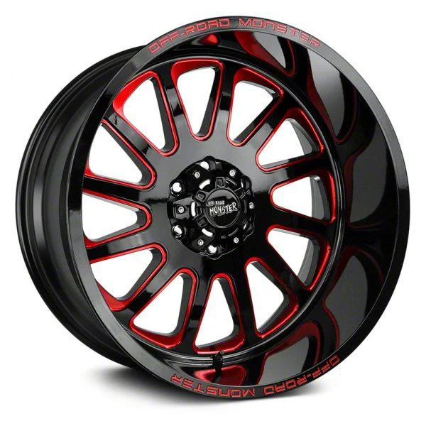 Off Road Monster M17 Gloss Black Candy Red Milled 6-Lug Wheel; 22x12; -44mm Offset (15-20 Yukon)