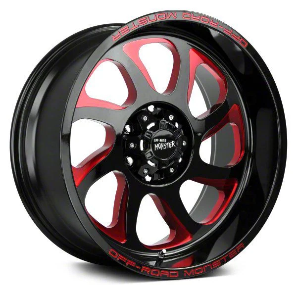 Off Road Monster M22 Gloss Black Candy Red Milled 6-Lug Wheel; 22x12; -44mm Offset (15-20 Yukon)
