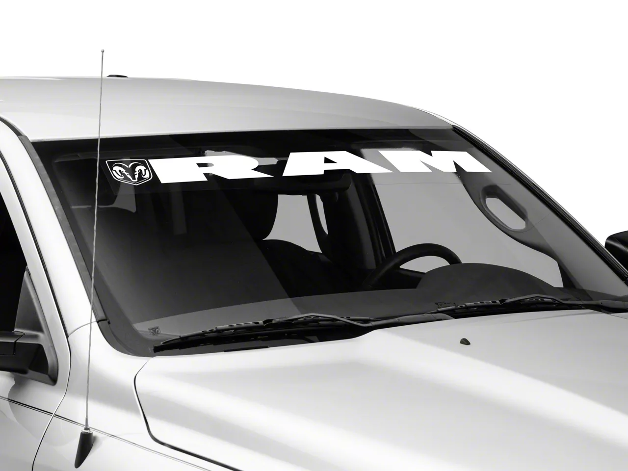 RAM Licensed by RedRock RAM with Head and Logo Windshield Banner; White (02-18 RAM 1500)