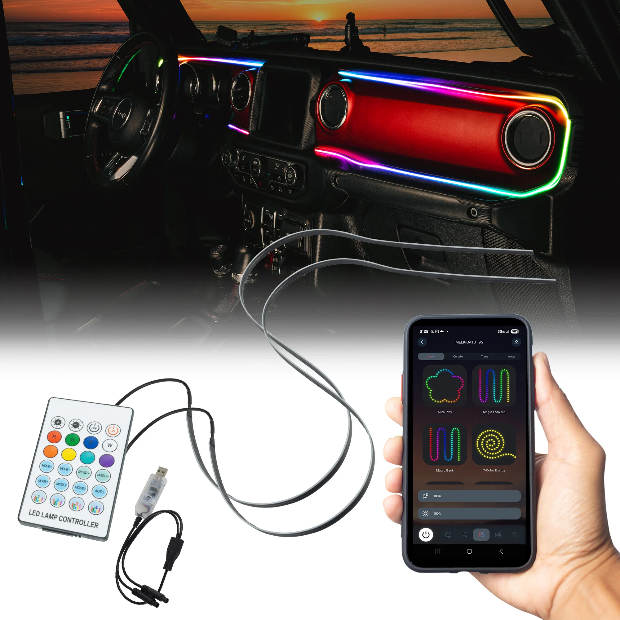 Oracle Lighting 4236-332 Dynamic ColorSHIFT LED Interior Dash Board Kit for 18-23 Jeep Wrangler JL & Gladiator JT