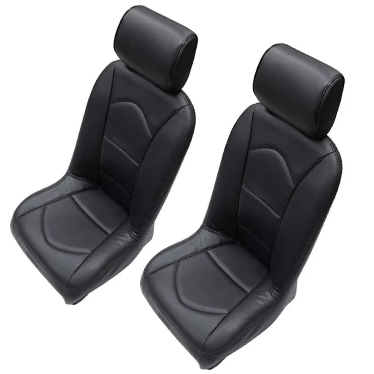 Pair - Empi 62-2820 Race Trim Slim Line Lo-Back Seat With Black Vinyl/Black Vinyl