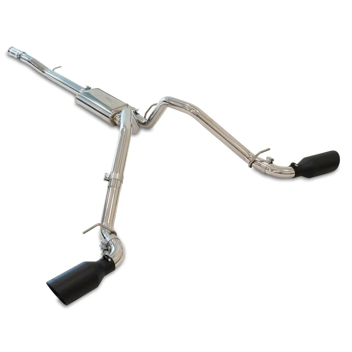 PPE Dual Exhaust System with Polished Tubes and Black Tips; Side Exit (14-18 5.3L Sierra 1500)