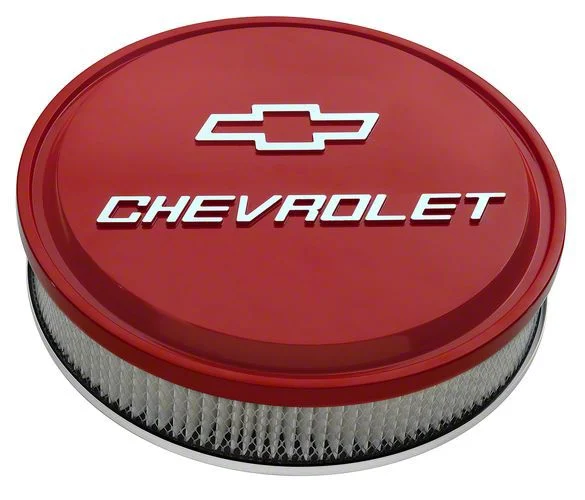 14-Inch Round Slant-Edge Air Cleaner with Bowtie and Chevrolet Logo; Red