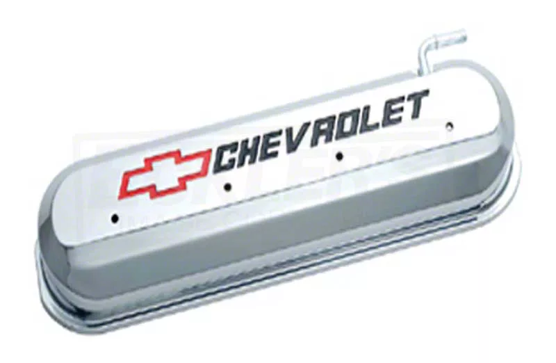 LS Slant-Edge Valve Cover with Bowtie and Chevrolet Logo; Chrome