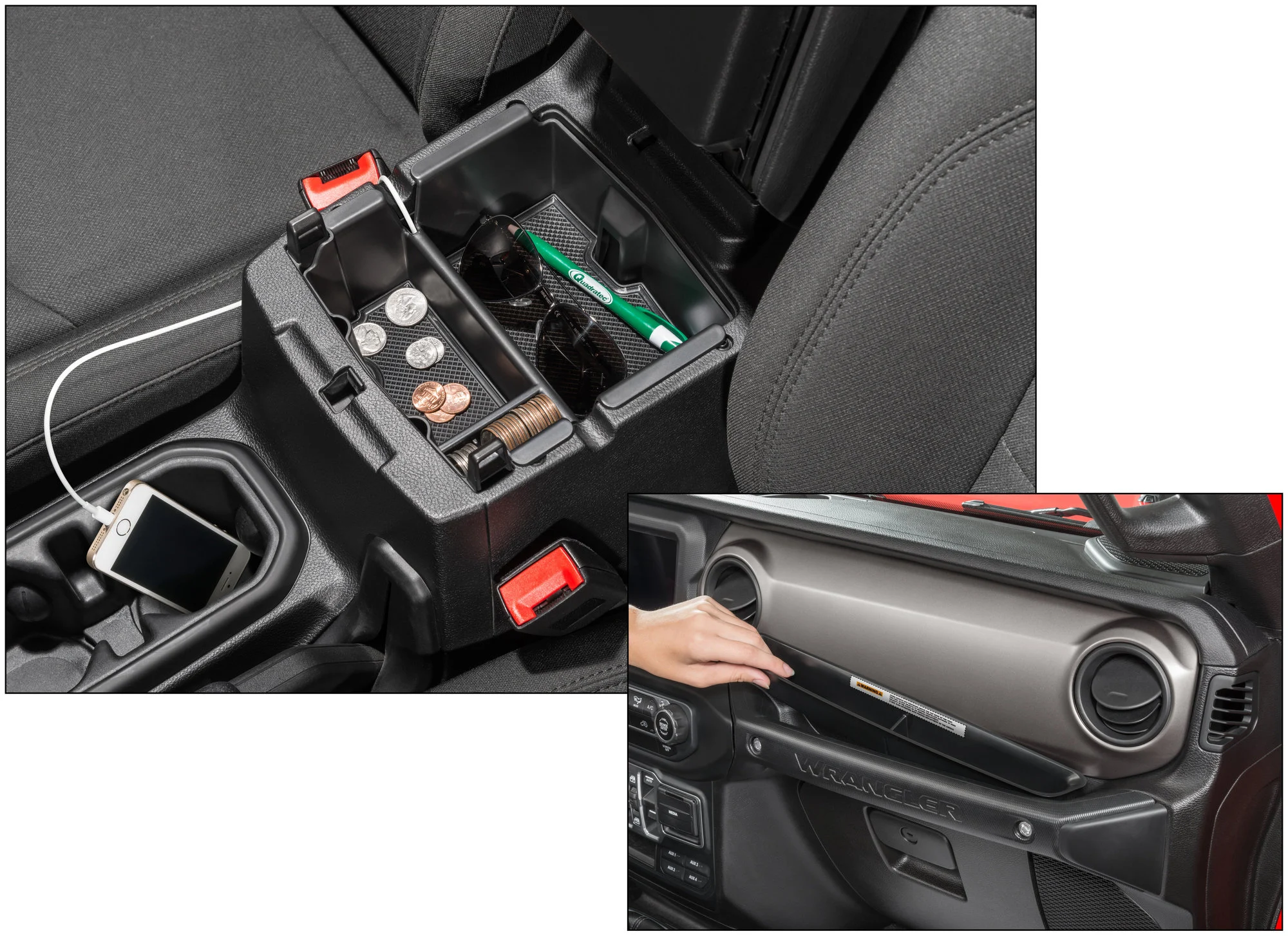 TACTIK  Center Console Storage Tray & Grab Bar Tray for 18-23 Jeep Wrangler JL and Gladiator JT