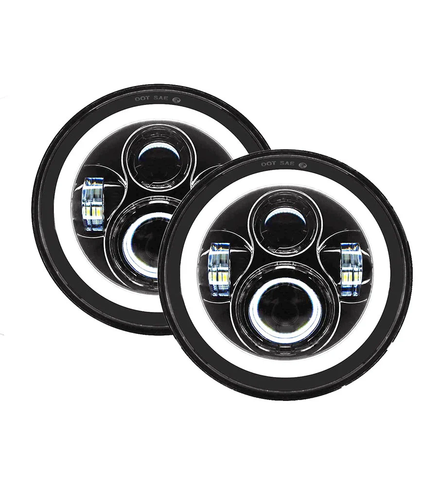 Quake LED QTE959 LED Headlights with White DRL Halo & Amber Turn Signals for Jeep Wrangler JK, TJ & CJ