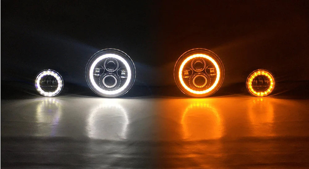 Quake LED QTE968 Headlights & Fog Lights with White DRL Halo & Amber Turn Signals for 07-18 Jeep Wrangler JK