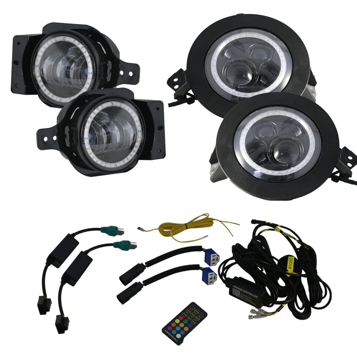 Race Sport Lighting  9in Adapted Headlight & 4in Foglight ColorSMART Combo Complete RGB Multi-Color Kit for 18-25 Jeep Wrangler JL & Gladiator JT