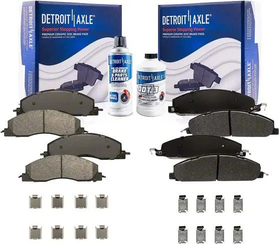 Ceramic Brake Pads with Brake Fluid and Cleaner; Front and Rear (2012 RAM 1500 Tradesman HD)
