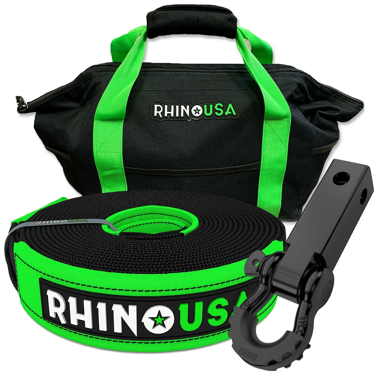 Rhino USA  Tow Strap & Shackle Hitch Receiver Combo  - 30' Tow Strap