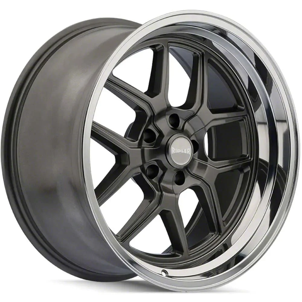 Ridler Style 610 Grey with Polished Lip Wheel; Rear Only; 20x10; 0mm Offset (05-13 Corvette C6 Base)