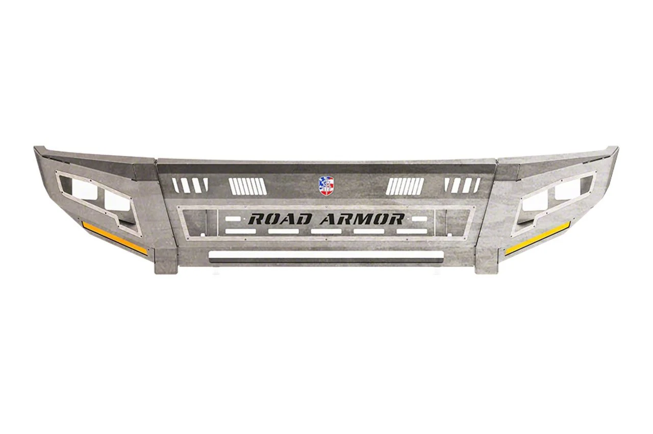 Road Armor iDentity Beauty Ring Front Bumper with Smooth Center Section, Standard End Pods, X2 Cube Light Pods and Accent Lights; Raw Steel (15-19 Sierra 3500 HD)