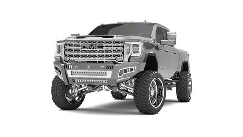 Road Armor iDentity Beauty Ring Front Bumper with Double Cube Light Pods; Raw Steel (20-23 Sierra 3500 HD)