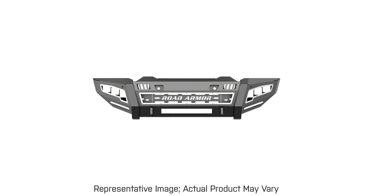 Road Armor iDentity Beauty Ring Front Bumper with Shackles, WIDE End Pods and Triple Cube Light Pods; Raw Steel (20-23 Sierra 3500 HD)