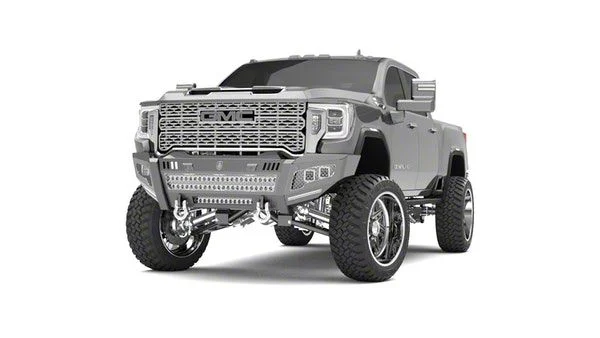 Road Armor iDentity Hyve Mesh Front Bumper with Shackles, Double Cube Light Pods; Raw Steel (20-23 Sierra 3500 HD)