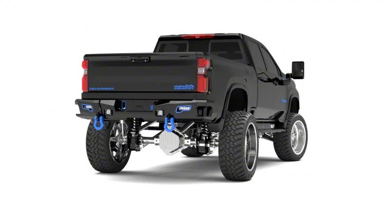 Road Armor iDentity Beauty Ring Rear Bumper with Shackle End Pods, Dual Pod and Single Row Light Bar Pods; Raw Steel (20-26 Sierra 3500 HD)