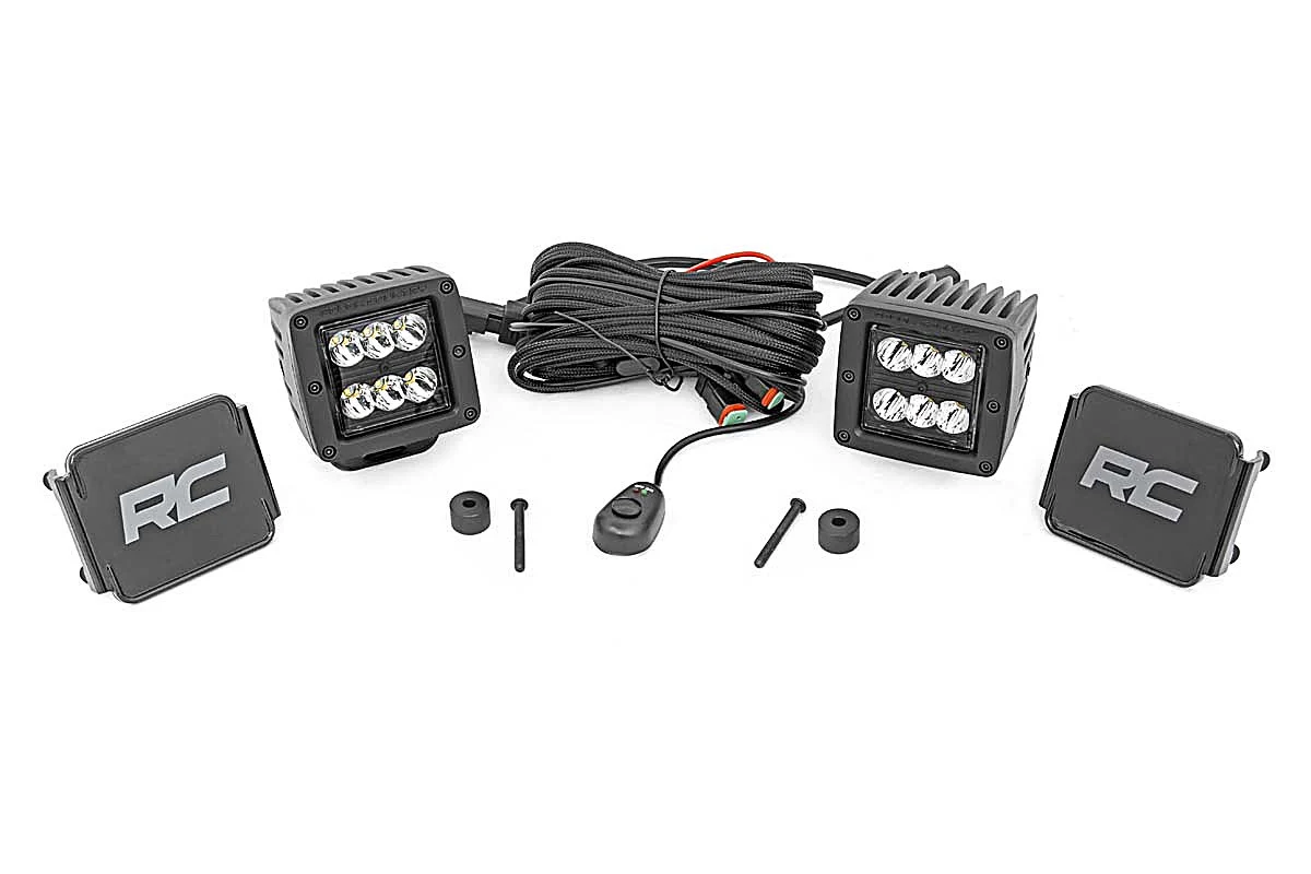 Rough Country  2" LED Cube Easy Mount Kit for 18-22 Jeep Wrangler JL & 20-22 Gladiator JT Black Series w/ Amber DRL
