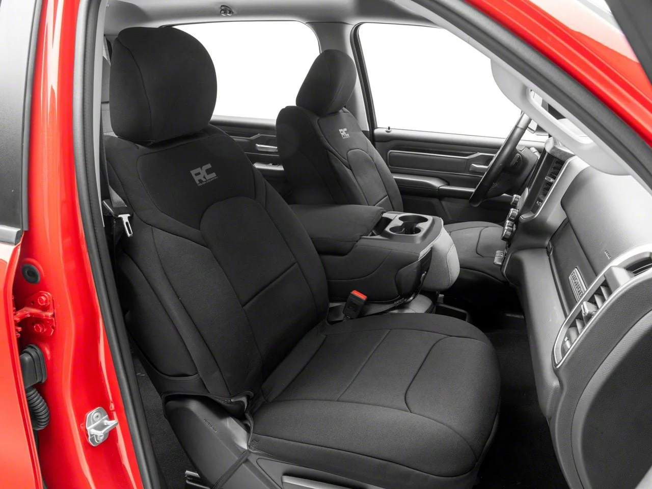 Rough Country Neoprene Front Seat Covers; Black (19-26 RAM 1500 w/ Bucket Seats)