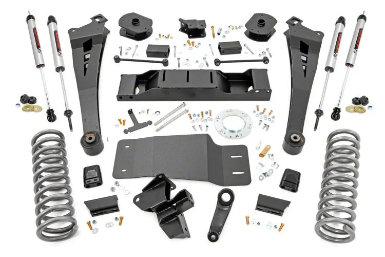 Rough Country Suspension 5-Inch Radius Arm Suspension Lift Kit with Dual Rate Coil Springs and V2 Monotube Shocks (19-26 4WD 6.7L RAM 2500 w/ Non-AISIN Transmission & w/o Air Ride, Excluding Power Wagon)