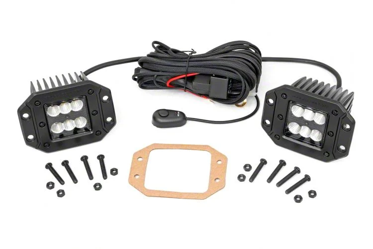 Rough Country Offroad 2-Inch Black Series Flush Mount LED Cube Lights; Flood Beam (Universal; Some Adaptation May Be Required)