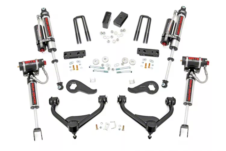 Rough Country Offroad 3-Inch Bolt-On Upper Control Arm Suspension Lift Kit with Vertex Reservoir Shocks (20-26 Sierra 2500 HD w/o Rear Overload Springs & MagneRide)