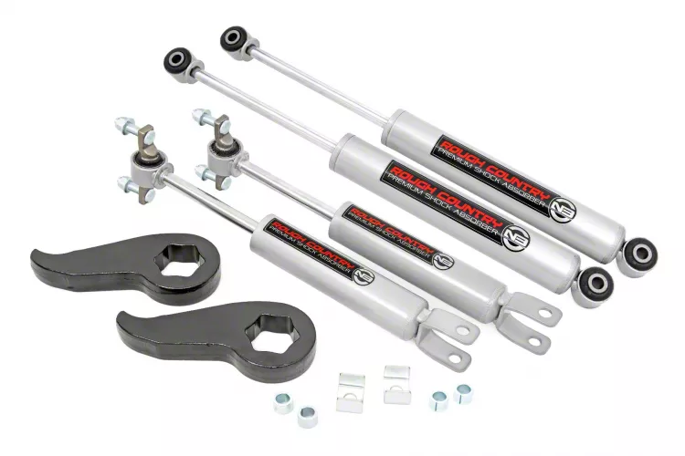Rough Country Suspension 1.50 to 2-Inch Leveling Torsion Bar Keys with Premium N3 Shocks (11-19 Sierra 3500 HD SRW w/o MagneRide)