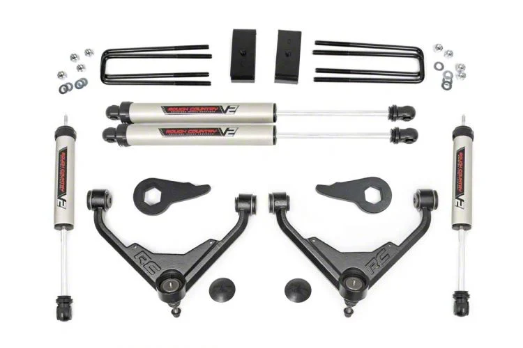 Rough Country Suspension 3-Inch Bolt-On Upper Control Arm Suspension Lift Kit with V2 Monotube Shocks for FK or FF RPO Codes (07-10 Sierra 3500 HD SRW)