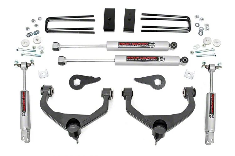 Rough Country Suspension 3.50-Inch Bolt-On Suspension Lift Kit with Premium N3 Shocks (11-19 Sierra 3500 HD SRW w/o Factory Overload Springs, Excluding MagneRide)