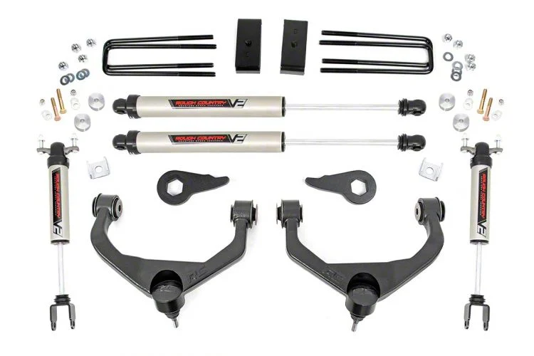 Rough Country Suspension 3.50-Inch Bolt-On Suspension Lift Kit with V2 Monotube Shocks (11-19 Sierra 3500 HD SRW w/o Factory Overload Springs, Excluding MagneRide)