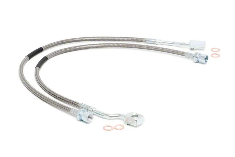 Rough Country Suspension Front Extended Stainless Steel Brake Lines for 5 to 7.50-Inch Lift (11-19 Sierra 3500 HD)