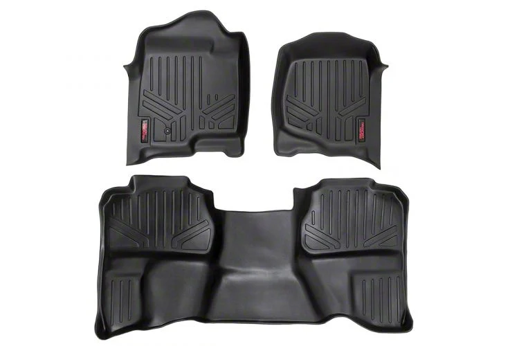 Rough Country Heavy Duty Front and Rear Floor Mats; Black (07-14 Sierra 3500 HD Extended Cab)