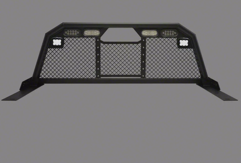 Royalty Core RC88 Billet Headache Rack with Integrated Tail Lights and Dura PODs; Satin Black (07-19 Sierra 3500 HD)