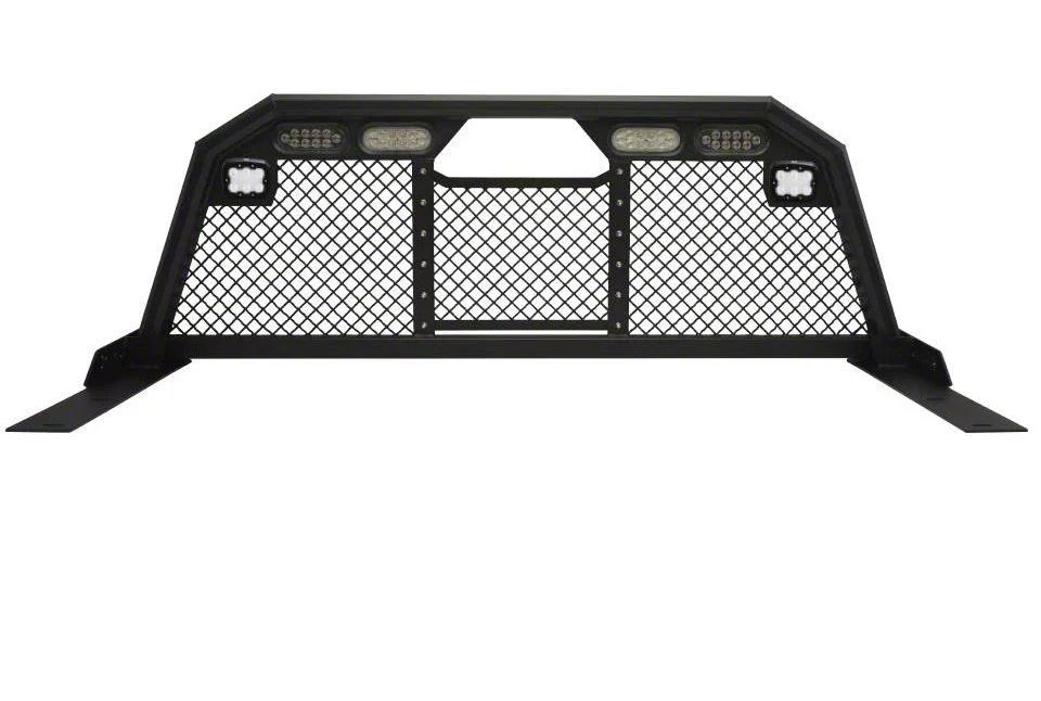 Royalty Core RC88 Billet Headache Rack with Integrated Tail Lights and Dura PODs; Satin Black (20-26 Sierra 3500 HD)