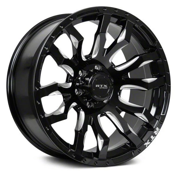 RTX Offroad Wheels Patton Gloss Black Milled Spoke 6-Lug Wheel; 20x9; 10mm Offset (14-18 Sierra 1500)