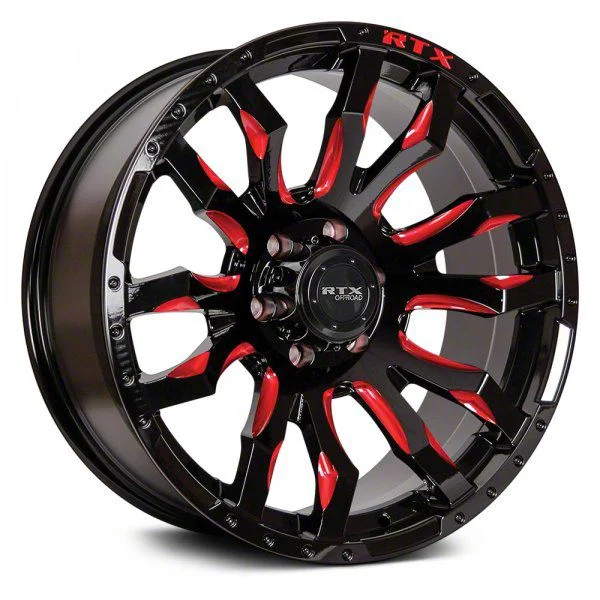 RTX Offroad Wheels Patton Gloss Black Red Milling 6-Lug Wheel; 20x9; 10mm Offset (14-18 Sierra 1500)