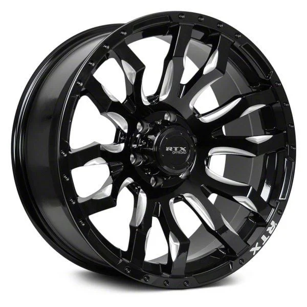 RTX Offroad Wheels Patton Gloss Black Milled Spoke 6-Lug Wheel; 20x9; 10mm Offset (19-26 Sierra 1500)