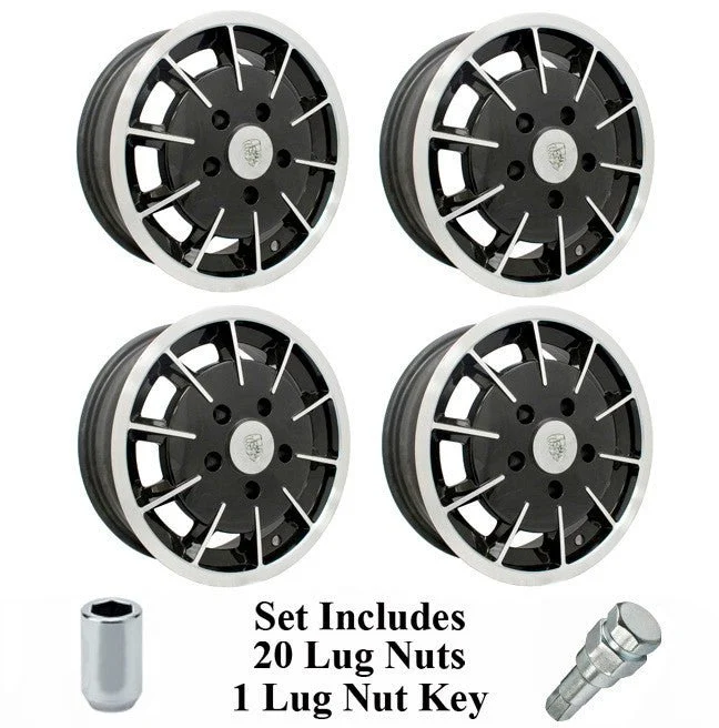 Set Of 4 15" X 5-1/2" Vw Bus 5 Lug Black Empi Gasser Wheels & Lug Bolts