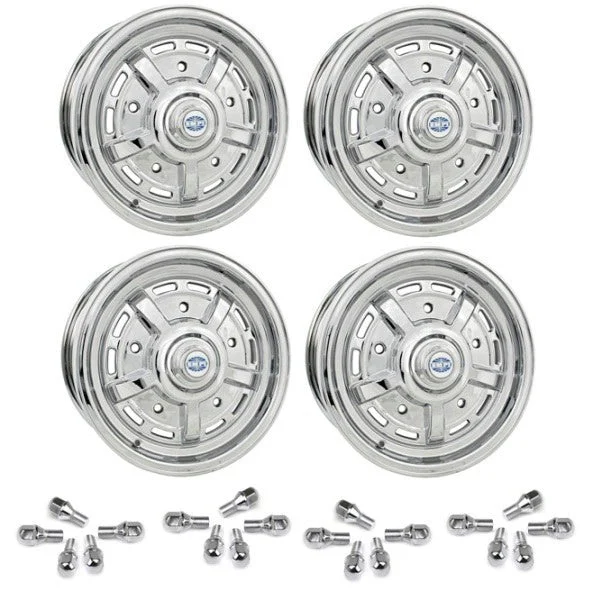 Set Of 4 15" X 5" Vw Bug 5 Lug Chrome Empi Sprint Star Wheels & Lug Nuts
