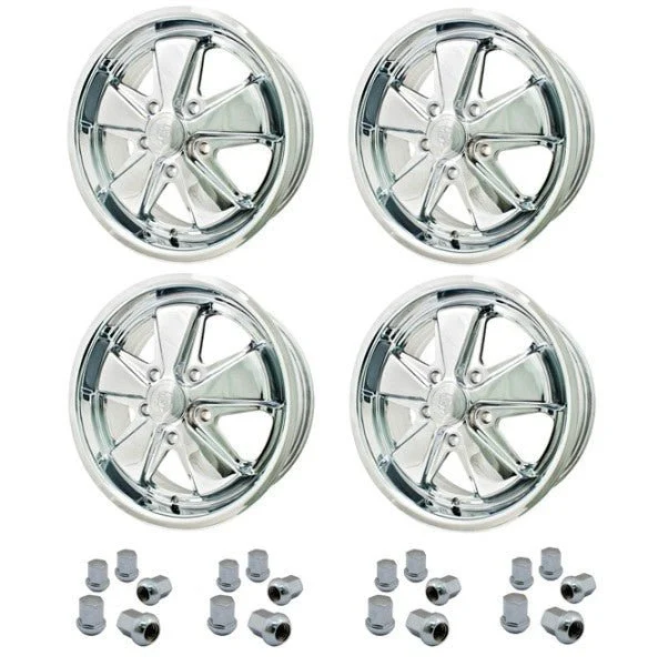 Set Of 4 17" x 7" Porsche 5 Lug Chrome Empi 911 Alloy Wheels & Lugs