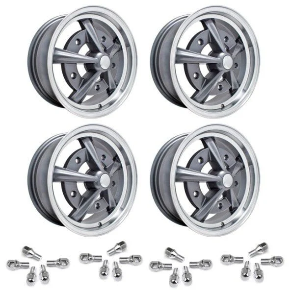 Set Of 4 17" x 7" Vw Bug 5 Lug Anthracite Empi Raider Wheels & Lug Bolts