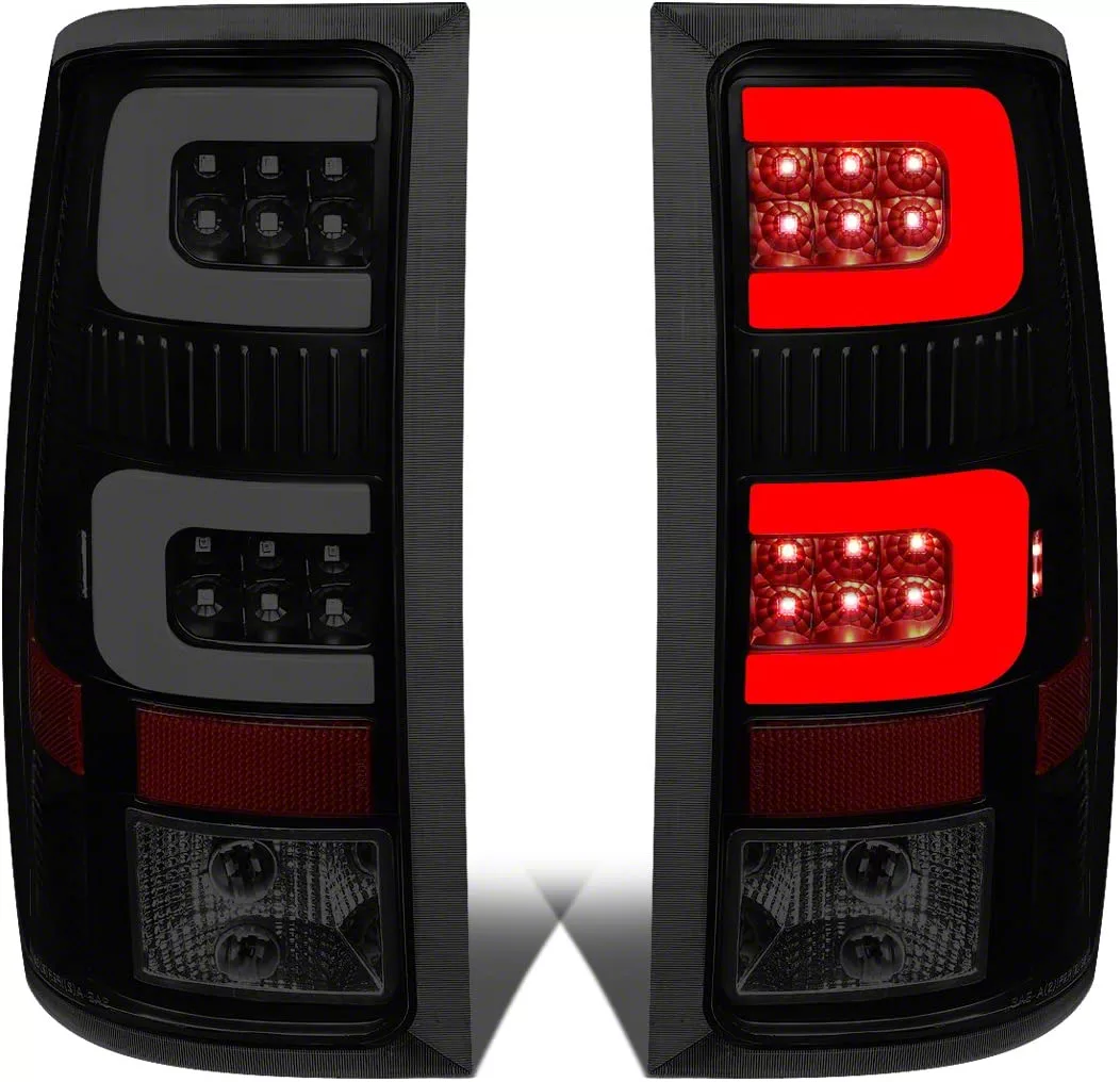 Dual C-Bar LED Tail Lights; Black Housing; Smoked Lens (07-13 Sierra 1500)