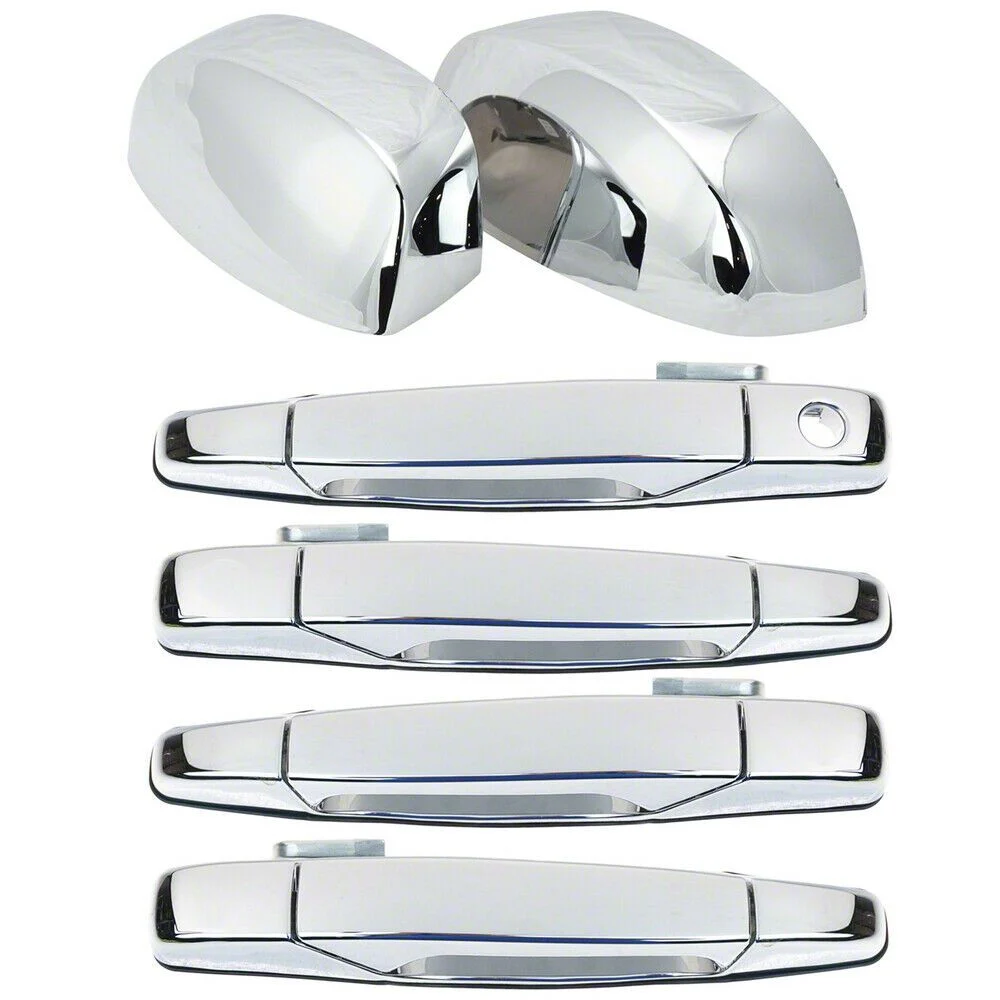 Exterior Door Handles and Mirror Cap Trim Kit; Chrome (07-14 Sierra 2500 HD Crew Cab)