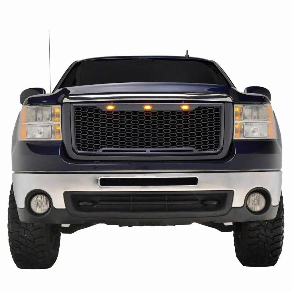 Impulse Upper Replacement Grille with Amber LED Lights; Matte Black (07-10 Sierra 2500 HD)