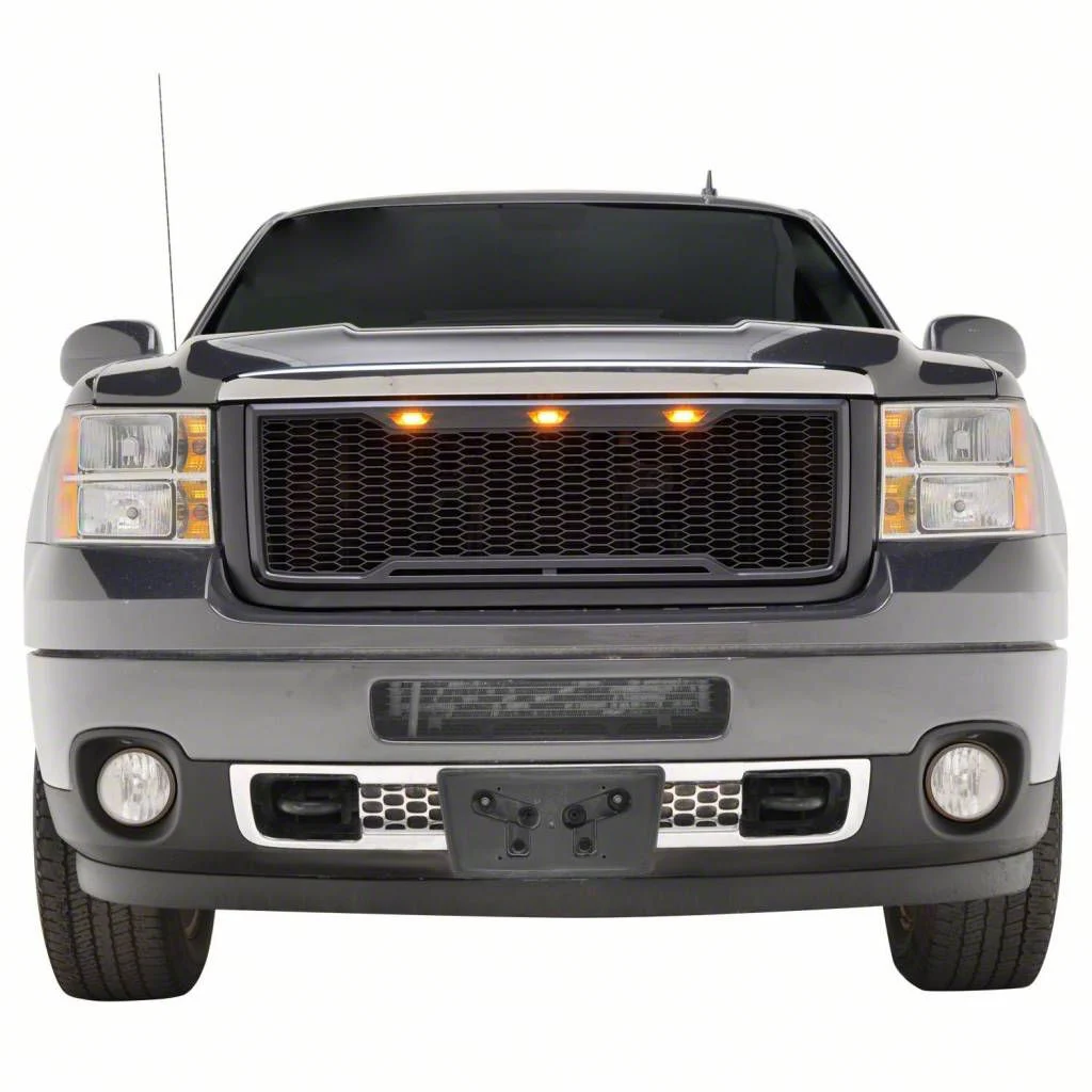 Impulse Upper Replacement Grille with Amber LED Lights; Matte Black (11-14 Sierra 2500 HD)
