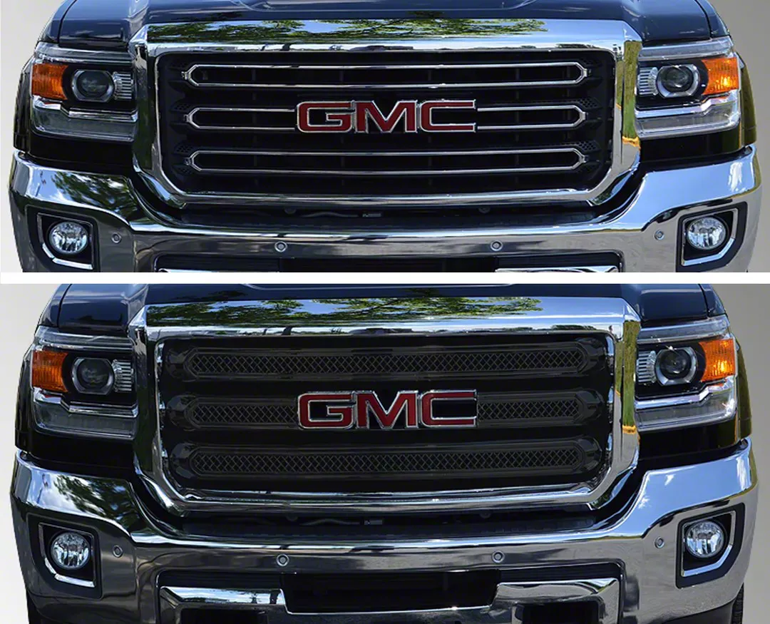 Chrome Delete Upper Grille Overlay; Gloss Black (15-19 Sierra 2500 HD)