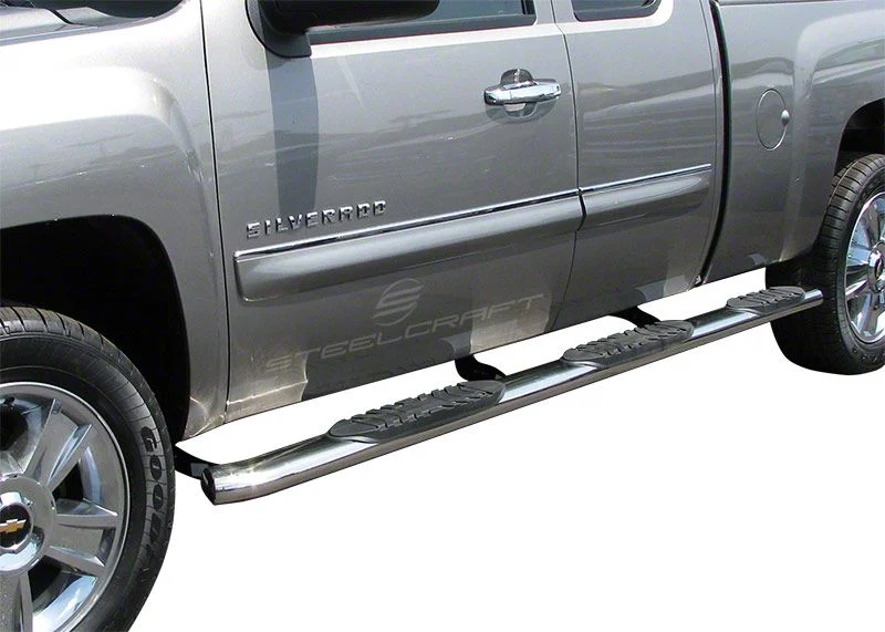 5-Inch Oval Wheel to Wheel Side Step Bars; Body Mount; Stainless Steel (07-14 Sierra 3500 HD SRW Extended Cab w/ 6.50-Foot Standard Box)