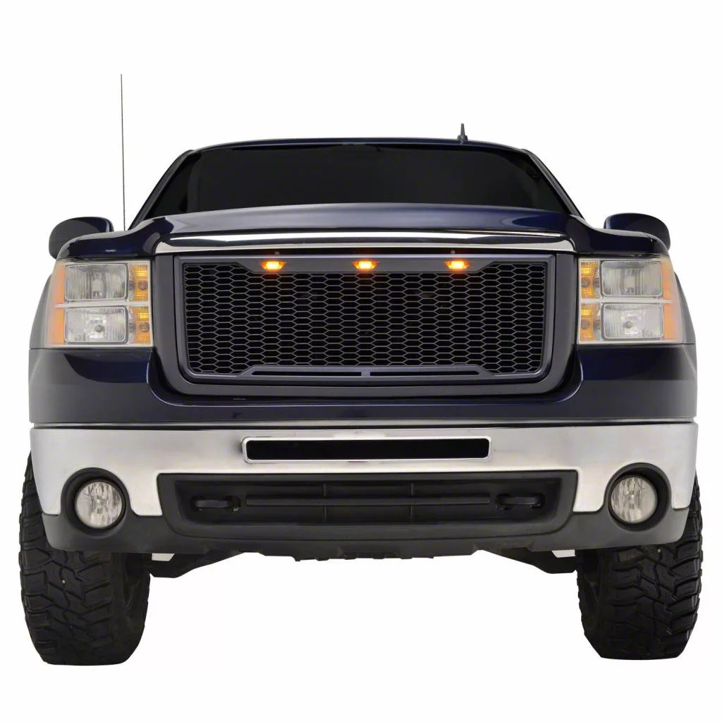 Impulse Upper Replacement Grille with Amber LED Lights; Matte Black (07-10 Sierra 3500 HD)