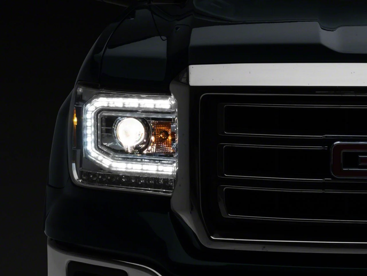 LED DRL Projector Headlights; Chrome Housing; Clear Lens (15-19 Sierra 3500 HD w/ Factory Halogen Headlights)