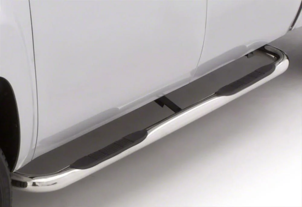 3-Inch Round Bent Nerf Side Step Bars; Polished Stainless (07-19 Sierra 3500 HD Regular Cab)