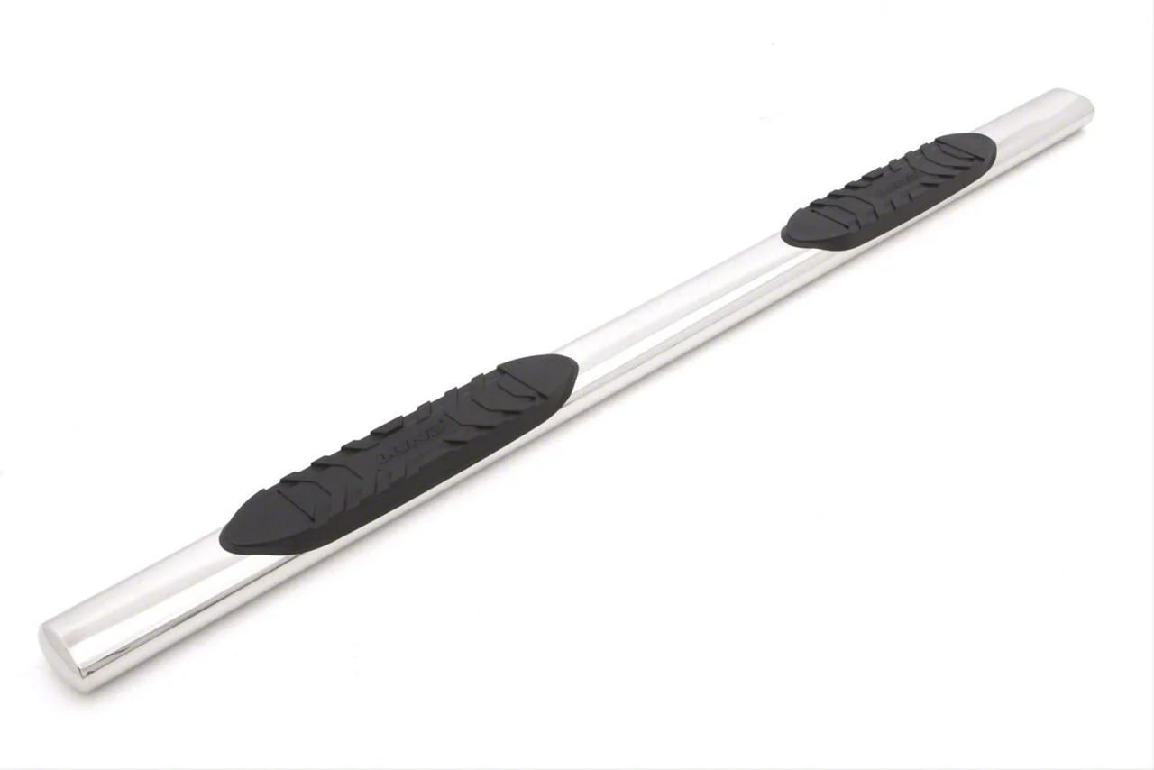 5-Inch Oval Straight Nerf Side Step Bars; Polished Stainless (07-14 Sierra 3500 HD Crew Cab)